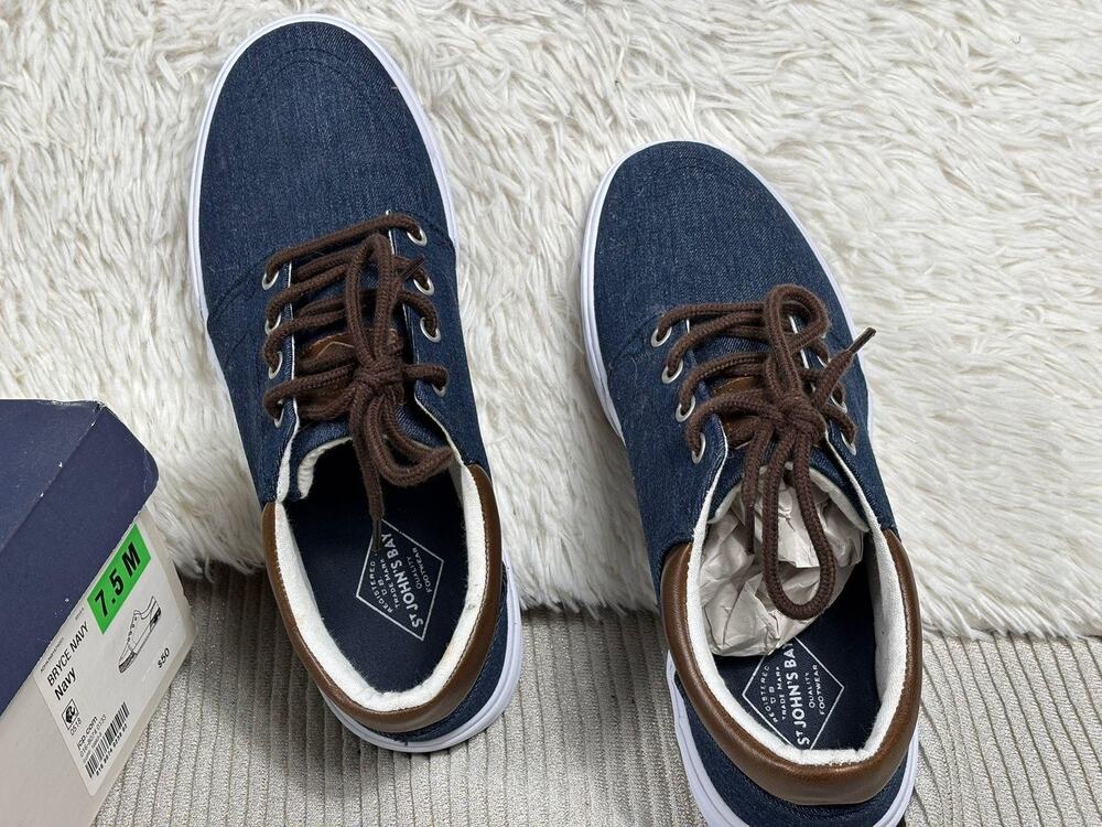 St Johns Bay Shoes Mens Size 7.5 Navy Denim Bryce Casual Sneakers Lace Up